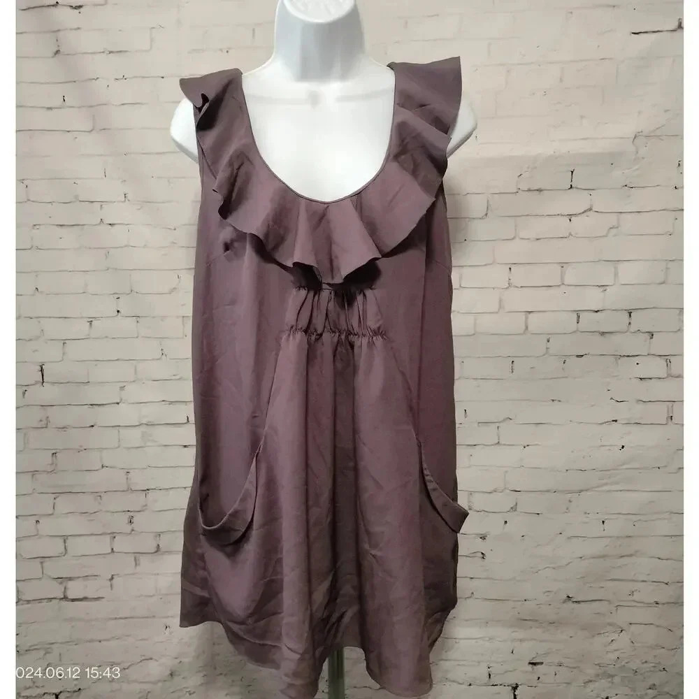 Daniel Rainn Size large Sleeveless Tank top Plum Ruffle Scoop Neckline Tunic